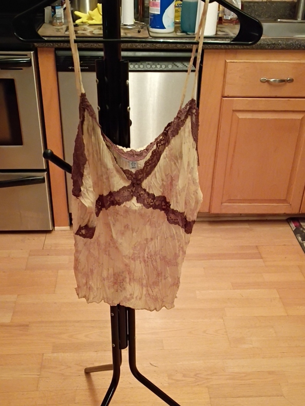 Topshop Cream Floral Camisole with Brown Lace